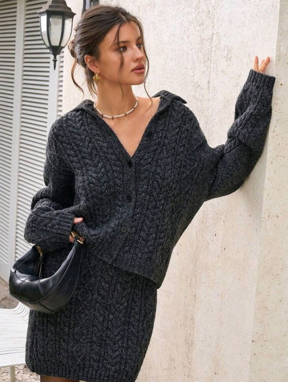 Women's Drop Shoulder Long Sleeve Single-Breasted Knitted Cardigan And K